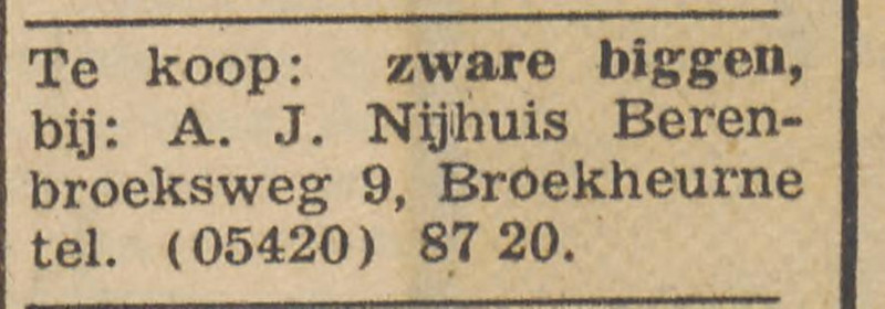 Berenbroeksweg 9 Broekheurne A.J. Nijhuis advertentie Overijsselsch Dagblad 28-9-1962.jpg