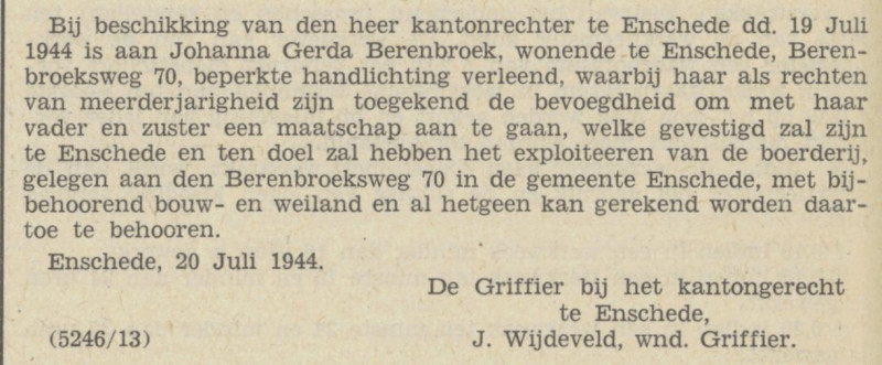 Berenbroeksweg 70 J.G. Berenbroek bericht Nederlandsche Staatscourant 25-6-1944.jpg