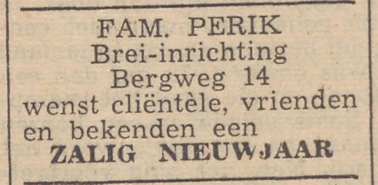 Bergweg 14 Brei-inrichting Perik advertentie Twentsche Courant 31-12-1952.jpg