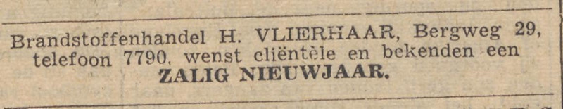 Bergweg 29 Brandstoffenhandel H. Vlierhaar advertentie Tubantia 31-12-1952.jpg