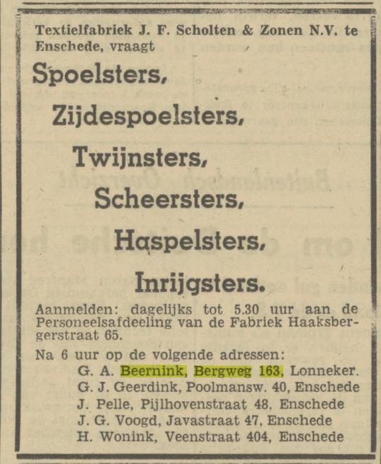 Bergweg 163 Lonneker G.A. Beernink advertentie Tubantia 29-10-1946.jpg