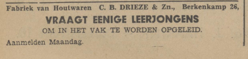 Berkenkamp 26 C.B. Drieze & Zn. Fabriek van Houtwaren advertentie Tubantia 17-5-1941.jpg