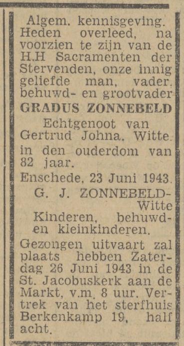 Berkenkamp 19 Gradus Zonnebeld advertentie Twentsch nieuwsblad 23-6-1943.jpg