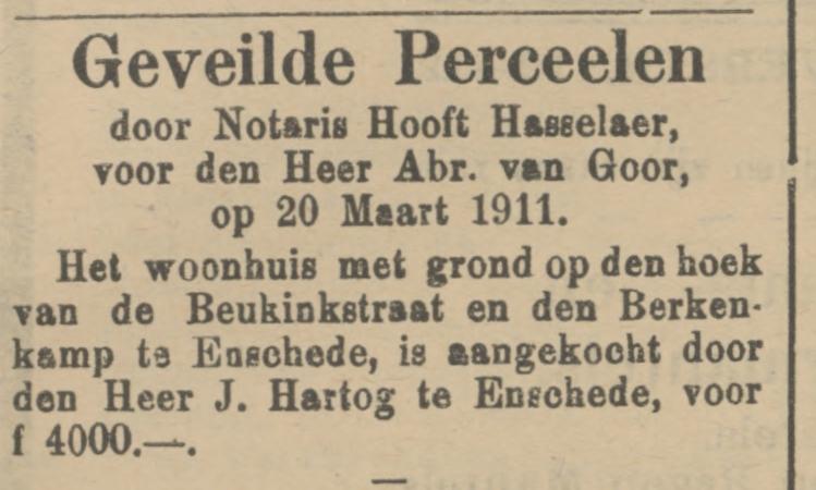 Beukinkstraat hoek Berkenkamp J. Hartog advertentie Tubantia 21-3-1911.jpg