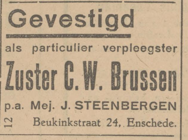 Beukinkstraat 24 Mej. J. Steenbergen advertentie Tubantia 23-9-1929.jpg