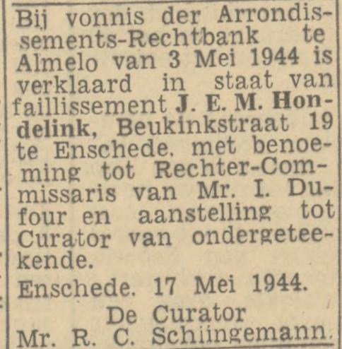 Beukinkstraat 19 J.E.M. Hondelink advertentie Twentsch nieuwsblad 20-5-1944.jpg