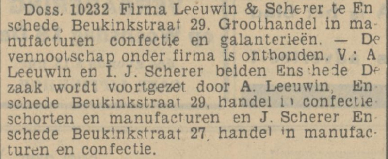 Beukinkstraat 29 A. Lewin handel in confectieschorten en manufacturen  krantenbericht Tubantia 17-12-1935.jpg