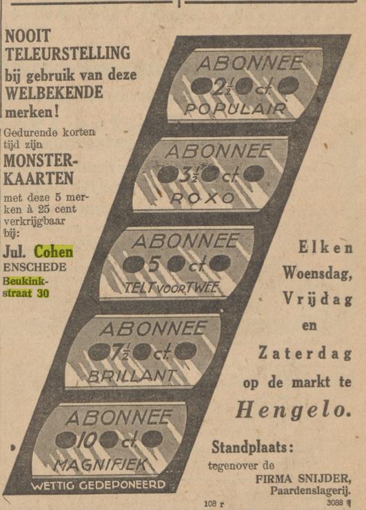 Beukinkstraat 30 J. Cohen advertentie Hengelosche Courant 20-8-1932.jpg