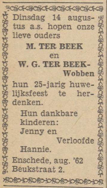 Beukstraat 2 M. ter Beek advertentie Tubantia 11-8-1962.jpg