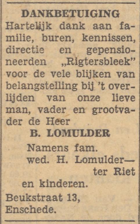 Beukstraat 13 B. Lomulder advertentie Tubantia 28-1-1958.jpg