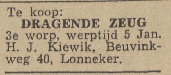 Beuvinkweg 40 Lonneker H.J. Kiewik advertentie Twentsche Courant 31-12-1952.jpg