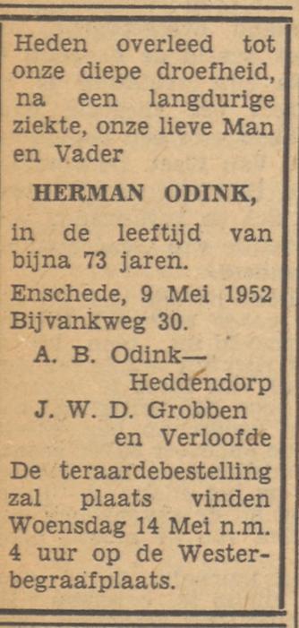 Bijvankweg 30 Herman Odink pverlijdensadvertentie Tubantia 12-5-1952.jpg