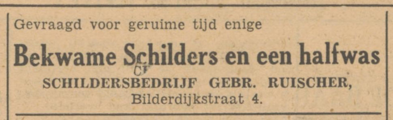 Bilderdijkstraat 4 Schildersbedrijf Gebr. Ruischer advertentie Tubantia 26-3-1949.jpg