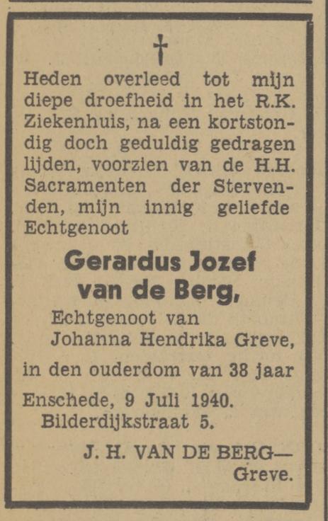 Bilderdijkstraat 5 G.J. van de Berg overlijdensadvertentie Tubantia 10-7-1940.jpg