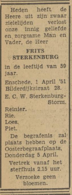 Bilderdijkstraat 28 Frits Sterkenburg overlijdensadvertentie Tubantia 2-4-1951.jpg