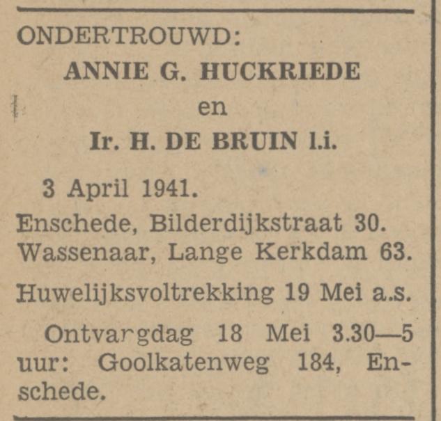 Bilderdijkstraat 30 Annie G. Huckriede advertentie Tubantia 4-4-1941.jpg