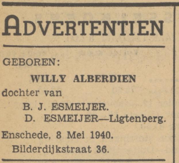 Bilderdijkstraat 36 B.J. Esmeijer advertentie Tubantia 8-5-1940.jpg