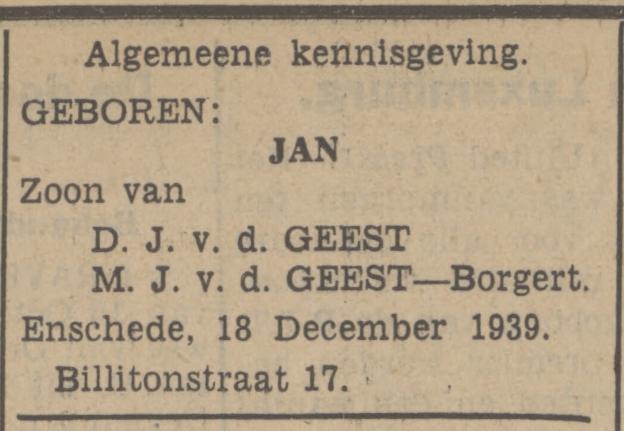 Billitonstraat 17 D.J. van de Geest advertentie Tubantia 18-12-1939.jpg