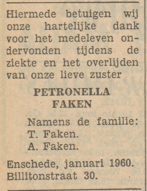 Billitonstraat 30 Petronella Faken advertentie Tubantia 28-1-1960.jpg