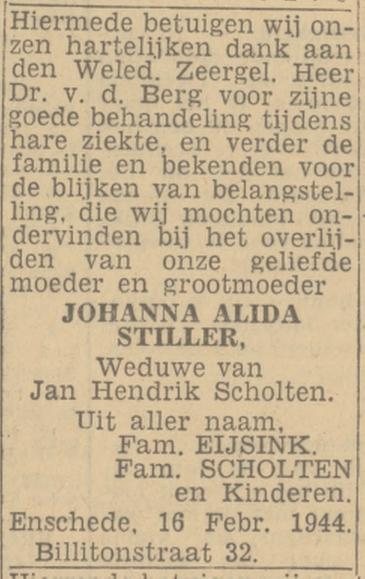 Billitonstraat 32 wed. J.L. Scholten-Stiller advertentie Twentsch nieusblad 16-2-1944.jpg