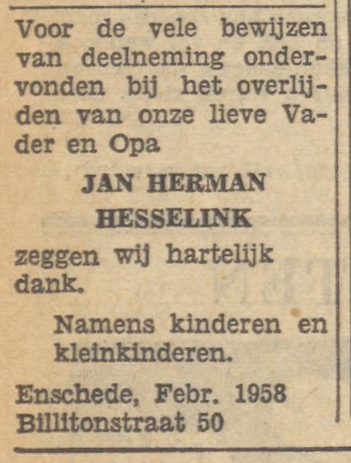 Billitonstraat 50 Jan Herman Hesselink advertentie Tubantia 12-2-1958.jpg