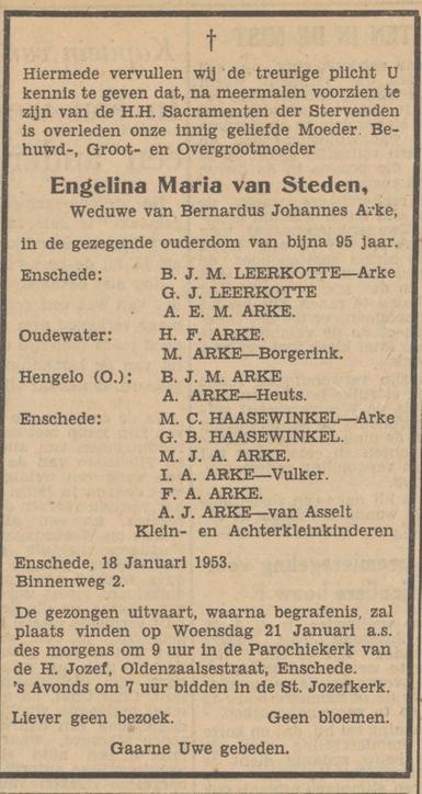 Binnenweg 2 A.E.M. Arke advertentie Tubantia 19-1-1953.jpg