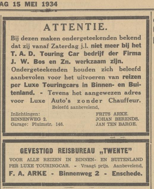 Binnenweg 2 F.A. Arke Reisbureau Twente advertentie Tubantia 15-5-1934.jpg