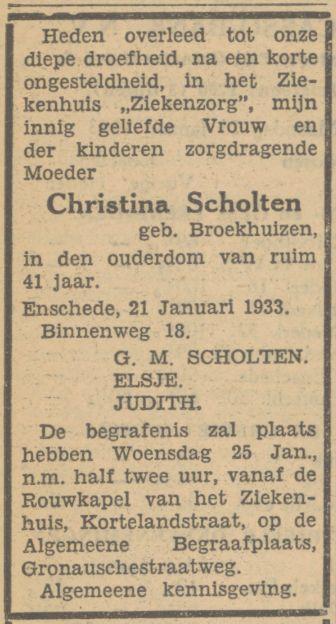 Binnenweg 18 G.M. Scholten overlijdensadvertentie Tubantia 23-1-1933.jpg