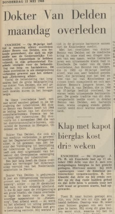 Dokter van Delden overleden krantenbericht Tubantia 12-5-1966.jpg