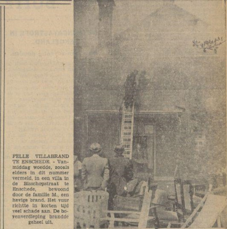 Bisschopstraat 51 villa van B.H. Maurik brand krantenfoto Tubantia 11-5-1938.jpg