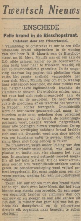 Bisschopstraat 51 brand woning B.H. Maurik krantenbericht Tubantia 11-5-1938.jpg