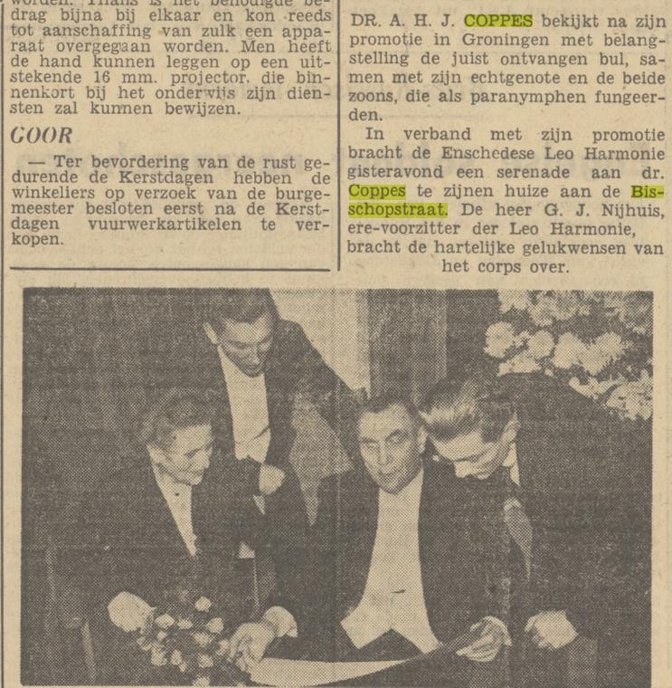 Bisschopstraat 53 dokter A.H.J. Coppes krantenbericht Tubantia 17-18-1948.jpg