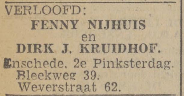 Bleekweg 39 Fenny Nijhuis advertentie Twentsch nieuwsblad 9-1-1943.jpg
