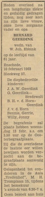 Bleekweg 57 Bernard Geerdink overlijdensadvertentie Tubantia 11-2-1963.jpg