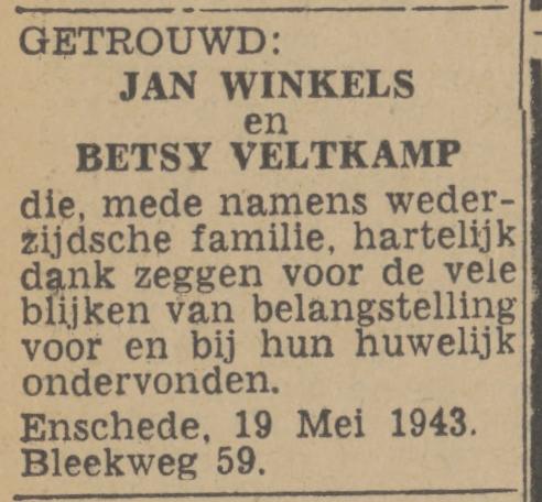 Bleekweg 59 Betsy Veltkamp advertentie Twentsch nieuwsblad 19-5-1943.jpg