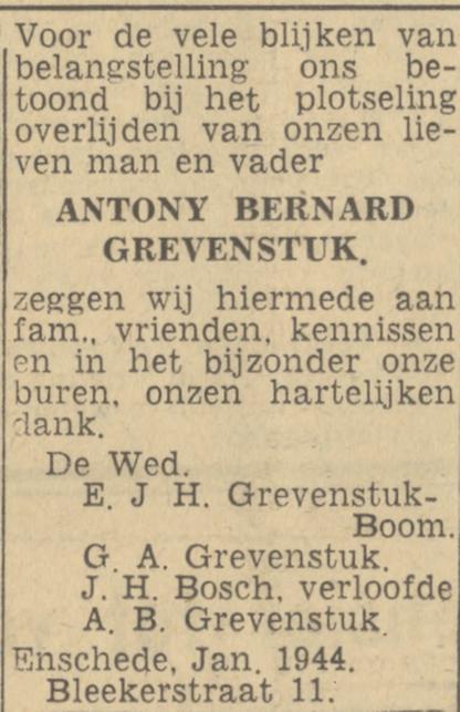 Blekerstraat 11 A.B. Grevenstuk advertentie Twentsch nieuwsblad 6-1-1944.jpg