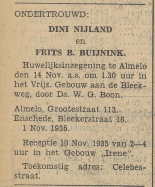 Blekerstraat 16 Frits B. Buijnink advertentie Tubantia 1-11-1935.jpg