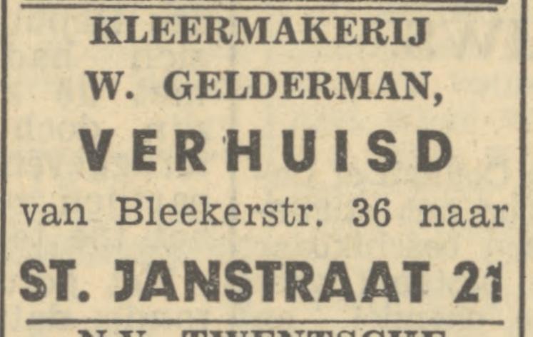 Blekerstraat 36 kleermakerij W. Gelderman advertentie Tubantia 22-10-1949.jpg