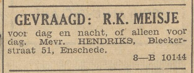 Blekerstraat 51 Mevr. Hendriks advertentie 30-9-1938.jpg