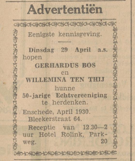 Blekerstraat 64 Gerhardus Bos advertentie Tubantia 26-4-1930.jpg