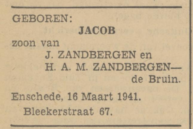 Blekerstraat 67 J. Zandbergen advertentie Tubantia 17-3-1941.jpg