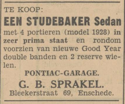 Blekerstraat 69 Pontiac garage G.B. Sprakel advertentie Tubantia 4-6-1931.jpg
