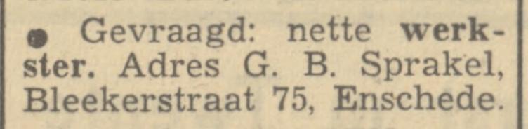 Blekerstraat 75 G.B. Sprakel advertentie Tubantia 11-6-1949.jpg