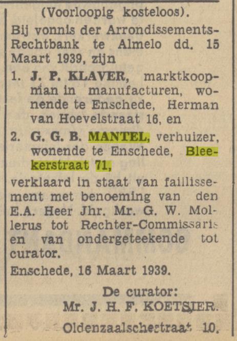 Blekerstraat 71 G.G.B. Mantel verhuizer advertentie Tubantia 17-3-1939.jpg