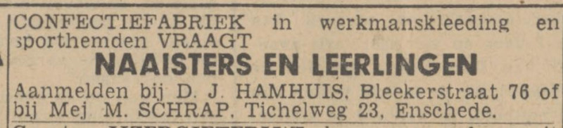 Blekerstraat,76 D.J. Hamhuis advertentie Twentsch  nieuwsblad,13-3-1943.jpg