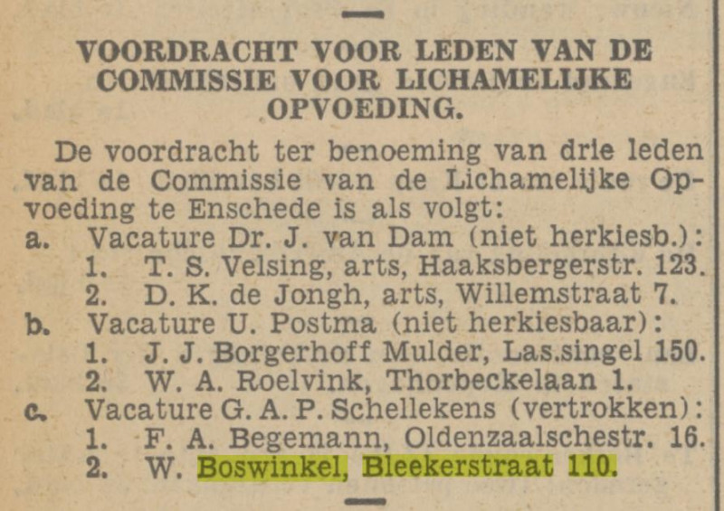 Blekerstraat 110 W. Boswinkel krantenbericht Tubantia 13-1-1938.jpg