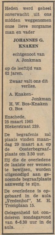 Blekerstraat 239 J.G. Knaken overlijdensadvertentie Tubantia 26-3-1965.jpg