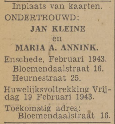 Bloemendaalstraat 16 Jan Kleine advertentie Twentsch nieuwsblad 5-2-1943.jpg