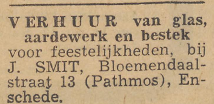 Bloemendaalstraat 13 J. Smit advertentie Twentsche Courant 6-11-1952.jpg