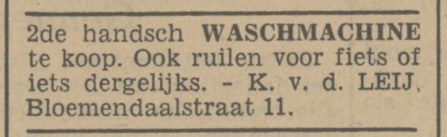 Bloemendaalstraat 11 K. van der Leij advertentie Tubantia 27-8-1941.jpg